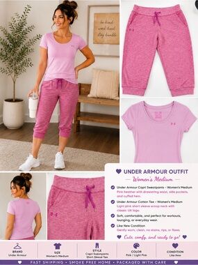 Under Armour Pink Heather Capri Sweatpants & Light Pink Tee Set - Women's